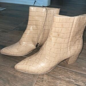 Dolce Vita Croc Embossed Ankle Boots Neutral Beige Block Heel